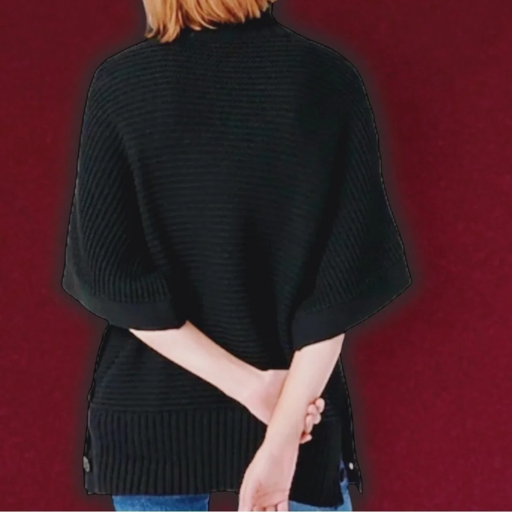 NWT J. Crew Black Cotton / Wool Blend Side Button ‘Turtleneck Poncho’ Size XS